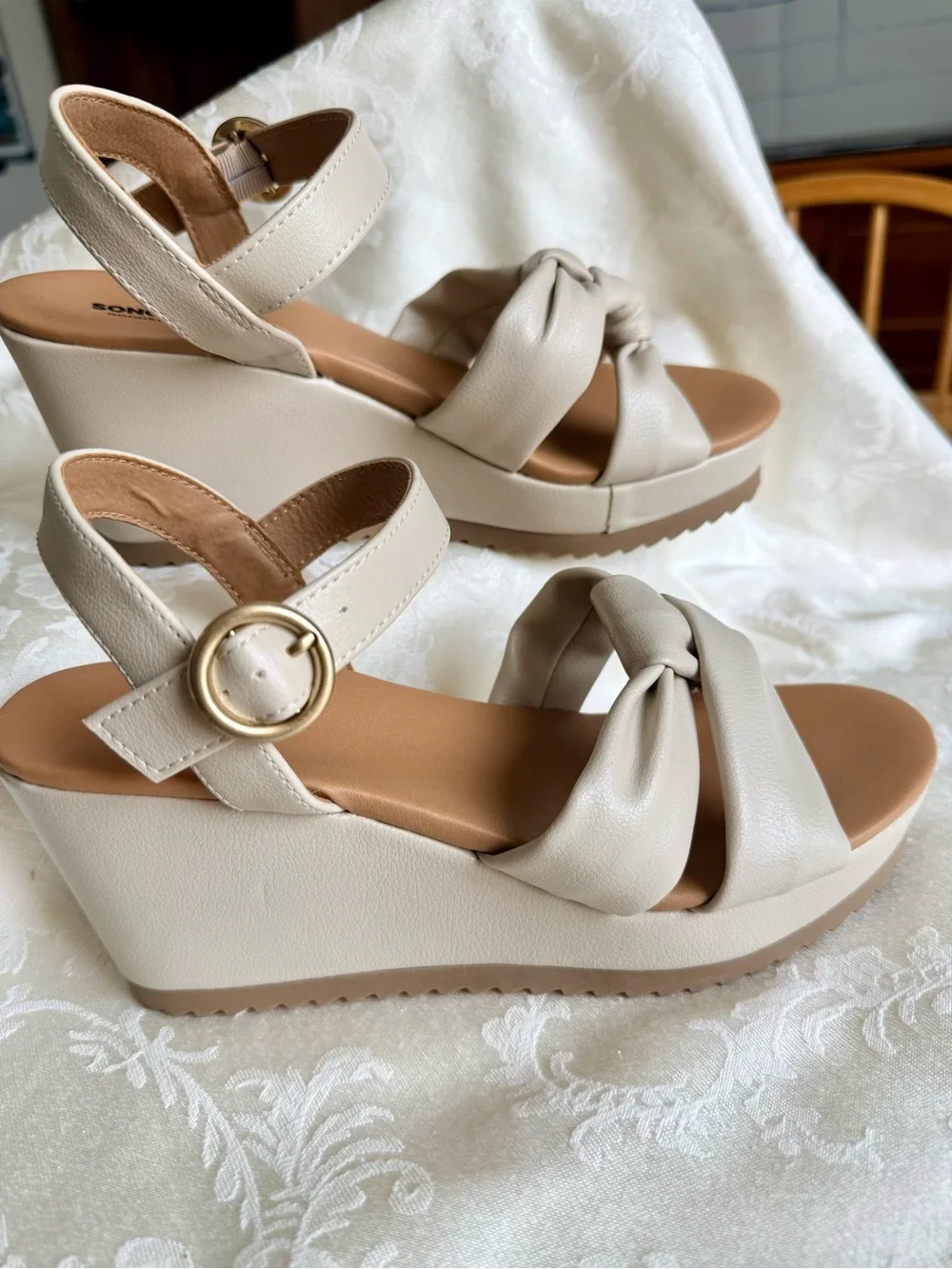 Sonoma Cream Knotted Strap Wedge Sandals